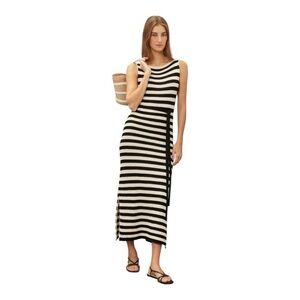 Jason Wu Striped Knit Midi Dress Sleeveless Black and Ivory Cotton Blend Small